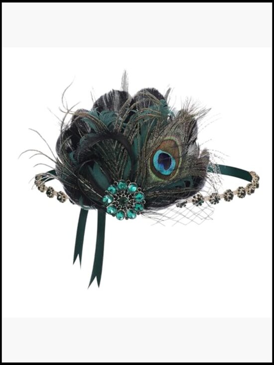 Flapper Headpiece Rhinestone Feather Hair Clip Roaring 20s Great Gatsby Party